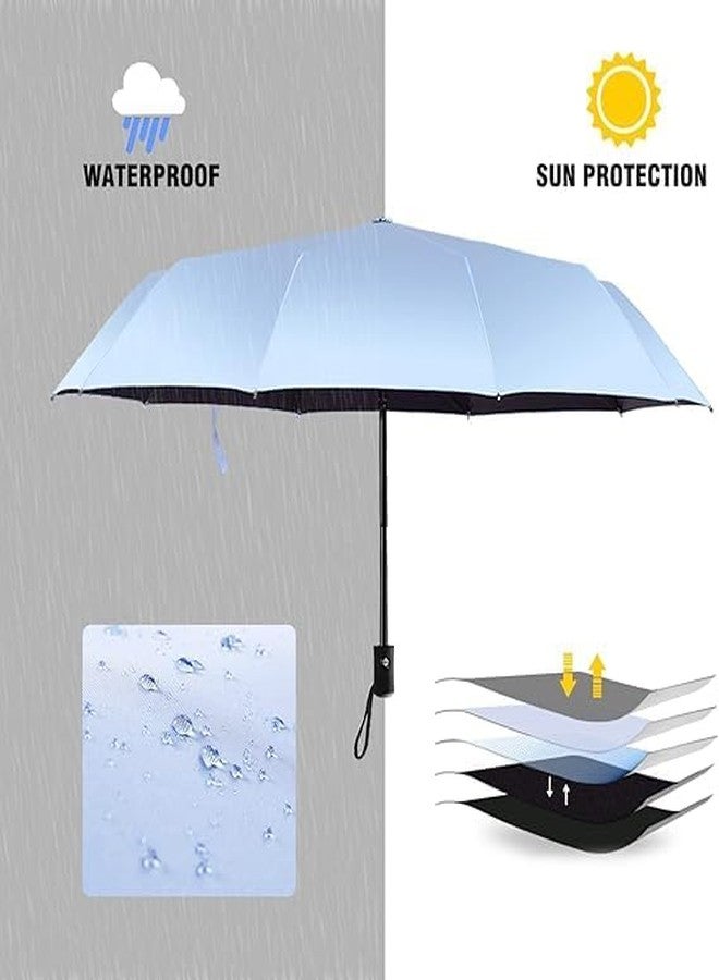 PRANIJ One-Click Auto Open/Close 3-Fold Travel Umbrella For Women, Men, & Kids, Sun & UV Protection Compact Lightweight Windproof Umbrella for Rain (Sky Blue) - Image 3
